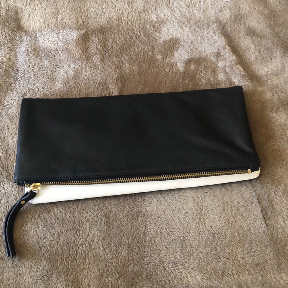 Black and white leather clutch